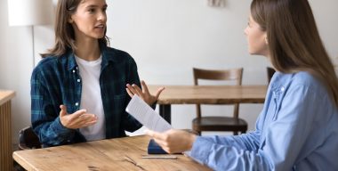 Young,Female,Candidate,Engaged,In,Conversation,,Using,Hand,Gestures,Feel